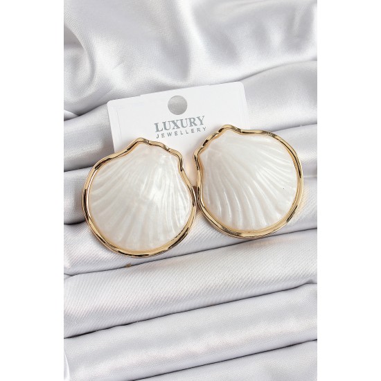 Pirinç Sedef Deniz Kabuğu Figürlü Gold Renk Kadın Küpe - TJ-BKP10738