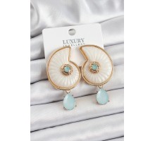 Pirinç Sedef Deniz Kabuğu Figürlü Zirkon Taşlı Gold Renk Kadın Küpe - TJ-BKP10739