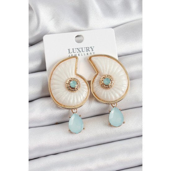 Pirinç Sedef Deniz Kabuğu Figürlü Zirkon Taşlı Gold Renk Kadın Küpe - TJ-BKP10739