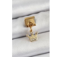 316L Çelik Sallantılı Zirkon Taşlı Kraliçe Tacı Model Gold Renk Nomination Charm - TJ-BC1397