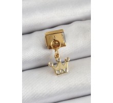 316L Çelik Sallantılı Zirkon Taşlı Kraliçe Tacı Model Gold Renk Nomination Charm - TJ-BC1397