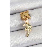 316L Çelik Sallantılı Zirkon Taşlı Palmiye Ağacı Model Gold Renk Nomination Charm - TJ-BC1398