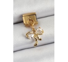 316L Çelik Sallantılı Zirkon Taşlı Fiyonk Model Gold Renk Nomination Charm - TJ-BC1400