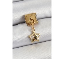 316L Çelik Sallantılı Zirkon Taşlı Yıldız Model Gold Renk Nomination Charm - TJ-BC1402