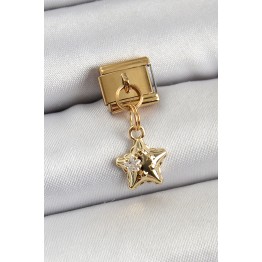 316L Çelik Sallantılı Zirkon Taşlı Yıldız Model Gold Renk Nomination Charm TJ-BC1402