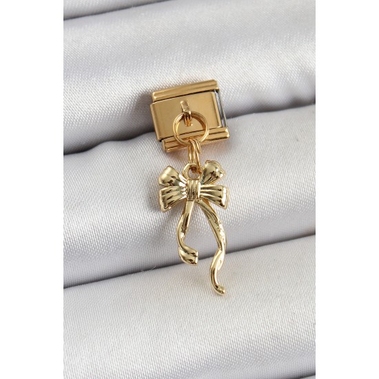 316L Çelik Sallantılı Uzun Fiyonk Model Gold Renk Nomination Charm - TJ-BC1403
