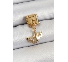 316L Çelik Sallantılı Zirkon Taşlı Balık Kuyruğu Model Gold Renk Nomination Charm - TJ-BC1404