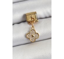 316L Çelik Sallantılı Zirkon Taşlı Yonca Model Gold Renk Nomination Charm - TJ-BC1405
