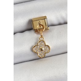 316L Çelik Sallantılı Zirkon Taşlı Yonca Model Gold Renk Nomination Charm TJ-BC1405