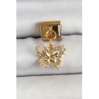 316L Çelik Sallantılı Zirkon Taşlı Kelebek Model Gold Renk Nomination Charm TJ-BC1408