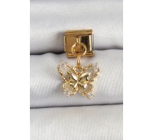 316L Çelik Sallantılı Zirkon Taşlı Kelebek Model Gold Renk Nomination Charm - TJ-BC1408