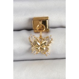 316L Çelik Sallantılı Zirkon Taşlı Kelebek Model Gold Renk Nomination Charm TJ-BC1408