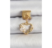 316L Çelik Sallantılı Zirkon Taşlı Kalp Model Gold Renk Nomination Charm TJ-BC1409