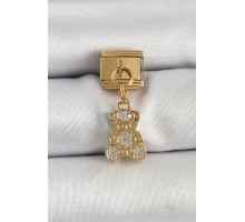 316L Çelik Sallantılı Zirkon Taşlı Ayıcık Model Gold Renk Nomination Charm - TJ-BC1413
