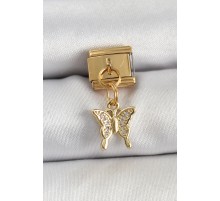 316L Çelik Sallantılı Zirkon Taşlı Kelebek Model Gold Renk Nomination Charm - TJ-BC1414