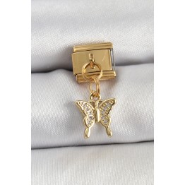 316L Çelik Sallantılı Zirkon Taşlı Kelebek Model Gold Renk Nomination Charm TJ-BC1414