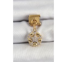 316L Çelik Sallantılı Zirkon Taşlı Kalp Detaylı Yıldz Model Gold Renk Nomination Charm - TJ-BC1415