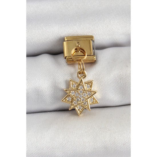 316L Çelik Sallantılı Zirkon Taşlı Yıldız Model Gold Renk Nomination Charm - TJ-BC1416