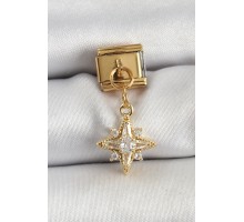316L Çelik Sallantılı Zirkon Taşlı Kutup Yıldızı Model Gold Renk Nomination Charm - TJ-BC1420
