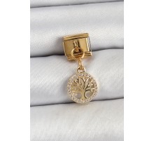 316L Çelik Sallantılı Zirkon Taşlı Hayat Ağacı Model Gold Renk Nomination Charm TJ-BC1422