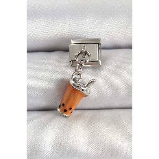 316L Çelik Gümüş Renk Bubble Tea Model Nomination Charm - TJ-BC1518