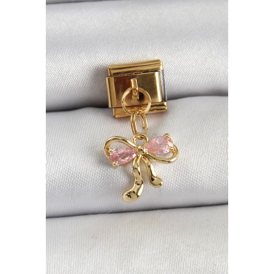 316L Çelik Sallantılı Zirkon Taşlı Fiyonk Model Gold Renk Nomination Charm - TJ-BC1423