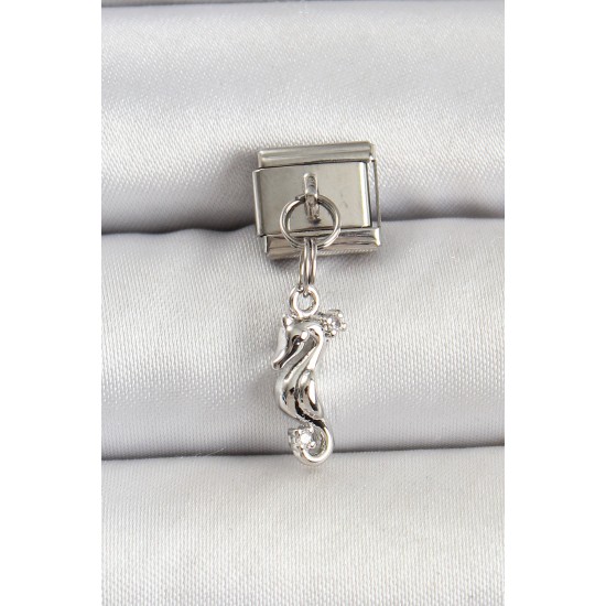 316L Çelik Gümüş Renk Deniz Atı Model Nomination Charm - TJ-BC1517