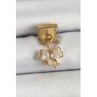 316L Çelik Sallantılı Zirkon Taşlı Fiyonk Model Gold Renk Nomination Charm TJ-BC1424