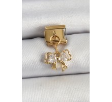 316L Çelik Sallantılı Zirkon Taşlı Fiyonk Model Gold Renk Nomination Charm - TJ-BC1424