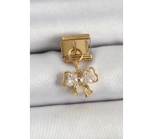 316L Çelik Sallantılı Zirkon Taşlı Fiyonk Model Gold Renk Nomination Charm TJ-BC1424