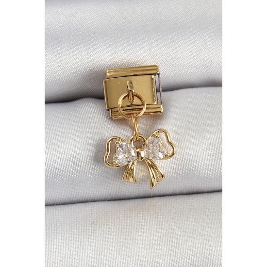 316L Çelik Sallantılı Zirkon Taşlı Fiyonk Model Gold Renk Nomination Charm - TJ-BC1424