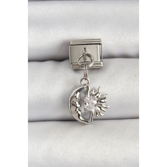 316L Çelik Gümüş Renk Ay ve Güneş Model Nomination Charm - TJ-BC1516