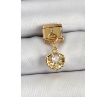 316L Çelik Sallantılı Zirkon Taşlı İstiridye Model Gold Renk Nomination Charm - TJ-BC1426
