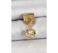 316L Çelik Sallantılı Zirkon Taşlı İstiridye Model Gold Renk Nomination Charm TJ-BC1426