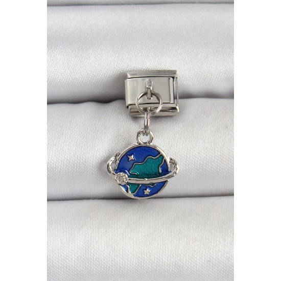 316L Çelik Gümüş Renk Dünya ve Ay Uydusu Model Nomination Charm - TJ-BC1515