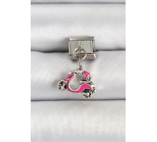 316L Çelik Gümüş Renk Pembe Scooter Model Nomination Charm - TJ-BC1514