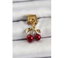 316L Çelik Sallantılı Kırmızı Kiraz Model Gold Renk Nomination Charm - TJ-BC1428