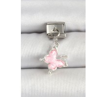316L Çelik Gümüş Renk Pembe Kelebek Model Nomination Charm - TJ-BC1512