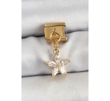316L Çelik Sallantılı Zirkon Taşlı Çiçek Model Gold Renk Nomination Charm - TJ-BC1429