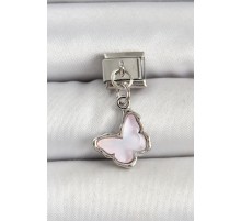 316L Çelik Gümüş Renk Lila Kelebek Model Nomination Charm - TJ-BC1511