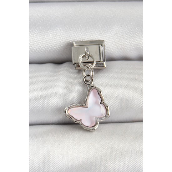 316L Çelik Gümüş Renk Lila Kelebek Model Nomination Charm - TJ-BC1511