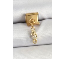 316L Çelik Sallantılı Zirkon Taşlı Çiçek Model Gold Renk Nomination Charm - TJ-BC1430