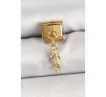 316L Çelik Sallantılı Zirkon Taşlı Çiçek Model Gold Renk Nomination Charm - TJ-BC1430
