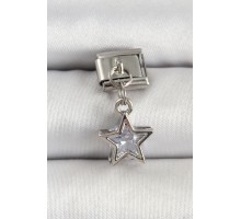 316L Çelik Gümüş Renk Zirkon Taşlı Yıldız Model Nomination Charm - TJ-BC1510