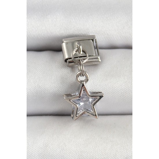 316L Çelik Gümüş Renk Zirkon Taşlı Yıldız Model Nomination Charm - TJ-BC1510