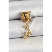 316L Çelik Sallantılı Zirkon Taşlı Ay Model Gold Renk Nomination Charm - TJ-BC1431