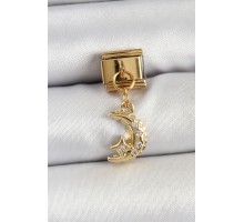 316L Çelik Sallantılı Zirkon Taşlı Ay Model Gold Renk Nomination Charm - TJ-BC1431