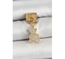 316L Çelik Sallantılı Zirkon Taşlı Ayıcık Model Gold Renk Nomination Charm - TJ-BC1432