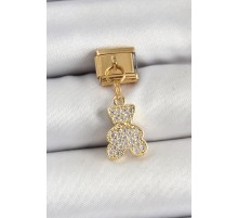 316L Çelik Sallantılı Zirkon Taşlı Ayıcık Model Gold Renk Nomination Charm - TJ-BC1432