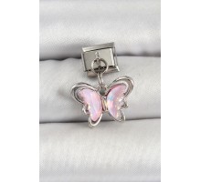 316L Çelik Gümüş Renk Pembe Kelebek Nomination Charm - TJ-BC1508